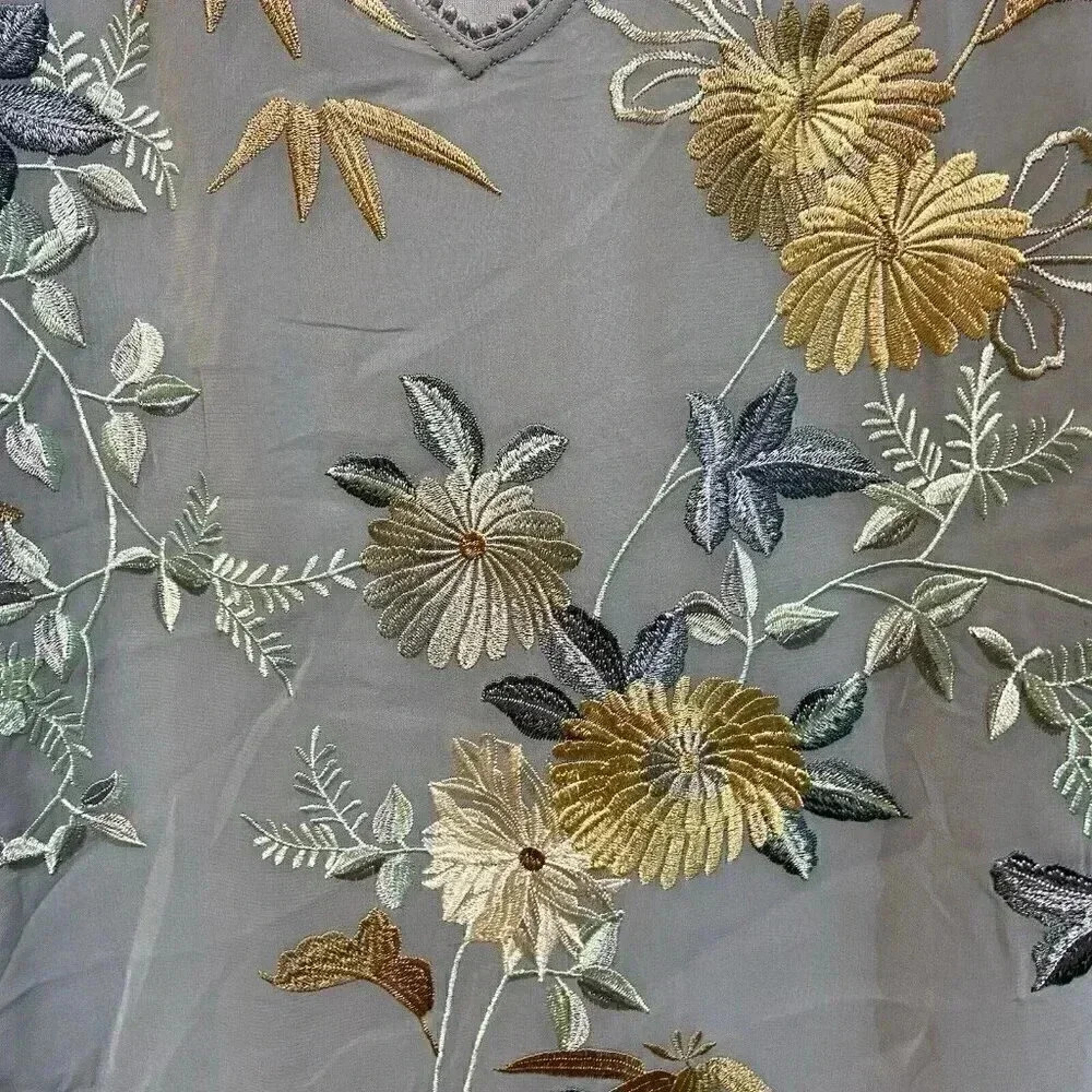 Anthropologie TINY Frances Long-Sleeve Ruffled Top Blue‎ Embroidered Boho Floral - Picture 2 of 9